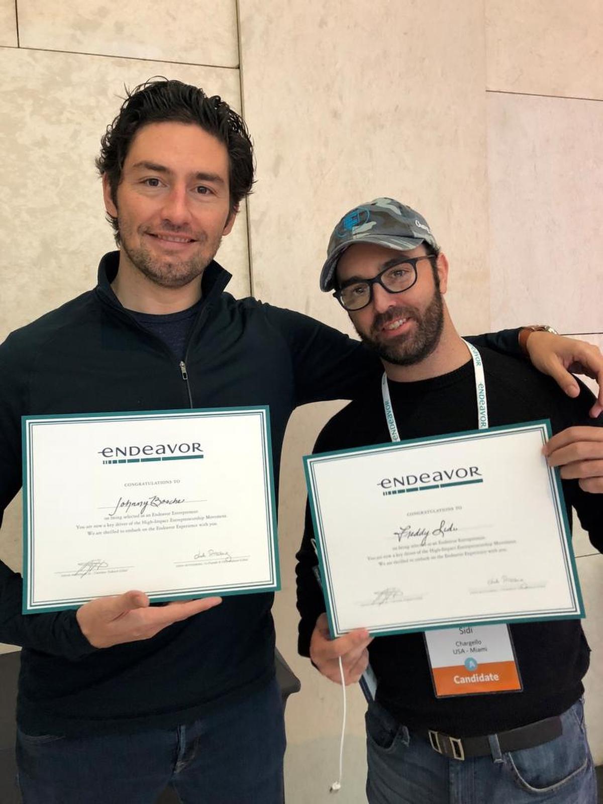 Johnny Bosche and Freddy Sidi of Chargello were chosen by the global network Endeavor this week as Endeavor Entrepreneurs. The entrepreneurs will get mentorship, support services and access to networks and capital as they scale their company globally.