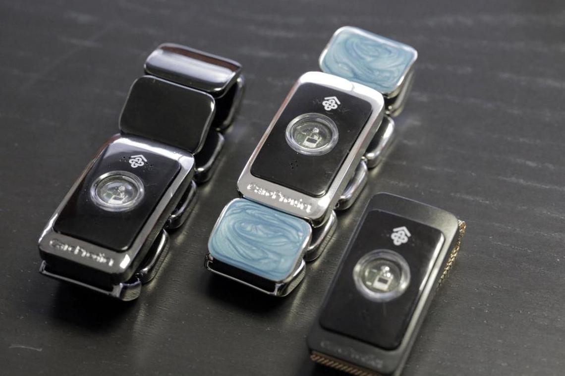 The finished product. Seniors can wear the bracelet to monitor their daily habits and alert caregivers to changes. CarePredict was founded by Satish Movva, who is CEO.