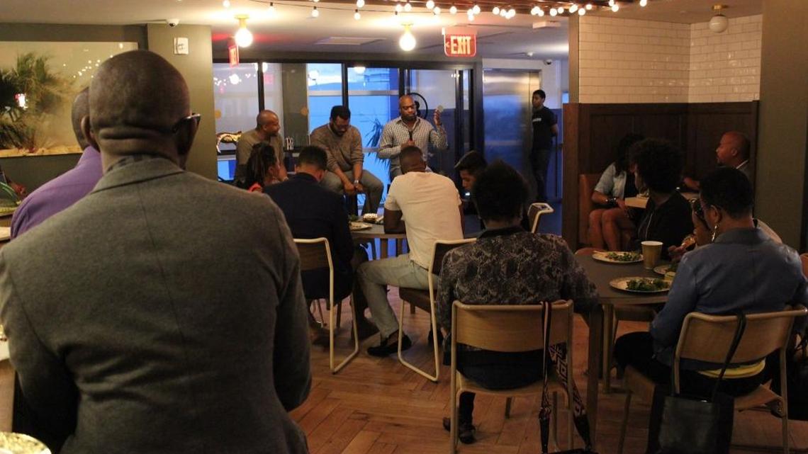 Marlon Nichols, co-founder of Cross Culture Ventures, Chris Bennett, founder of Soldsie.com and Wonderschool, and Brian Brackeen, founder of Miami-based startup Kairos, talk about startup life at a VC in Residence fireside chat at WeWork.