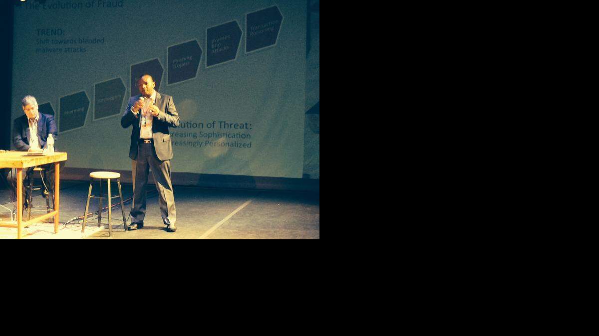 
Ricardo Villadiego of Easy Solutions talks about the history of cyber-fraud, in a panel discussion moderated by Faquiry Diaz Cala of Tres Mares Group at the inaugural Fintech Latam conference in Wynwood on Wednesday.
