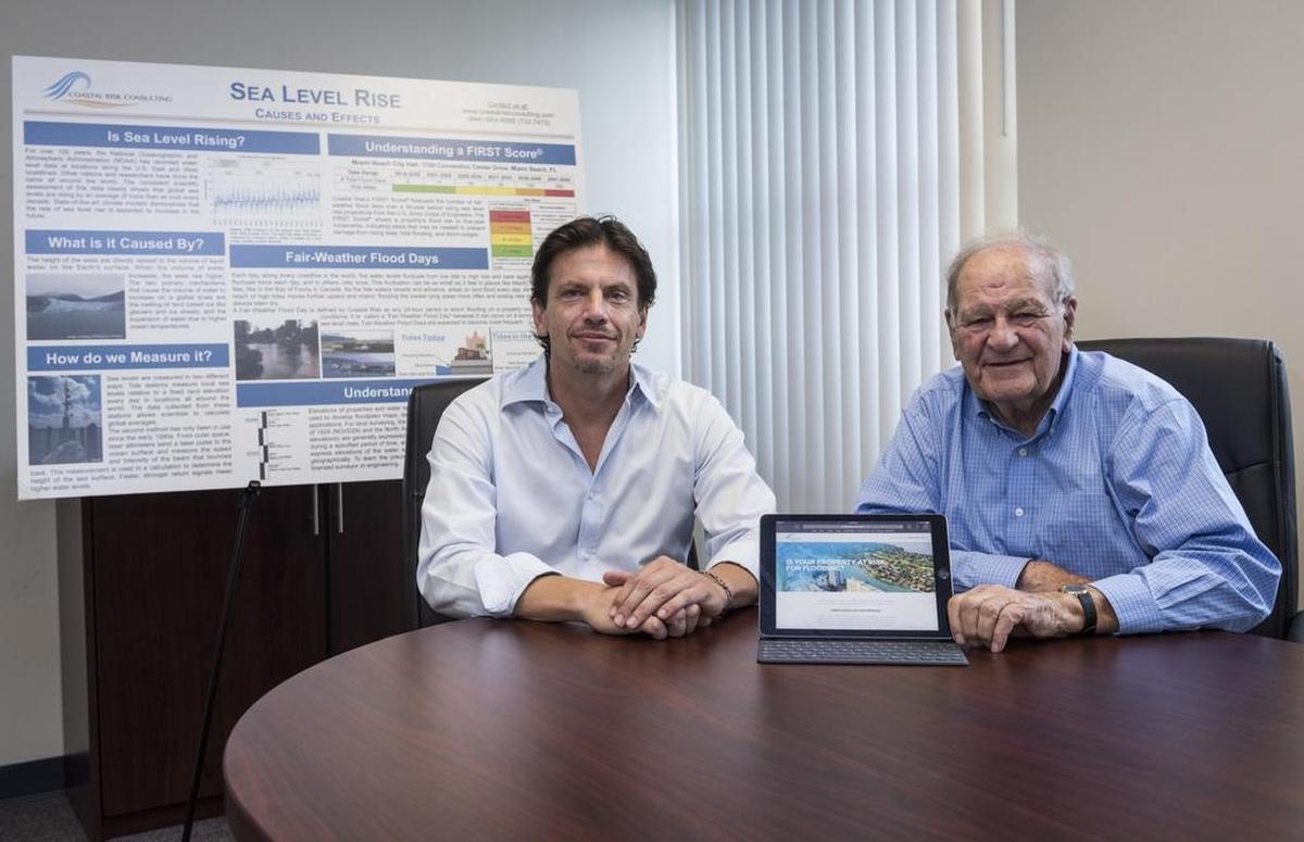 Two of the principles of Coastal Risk Consulting in their Plantation office, from left: Vice President of Science Brian Soden and co-founder Leonard Berry. The company’s recent achievements include adding the City of Miami Beach as a customer.