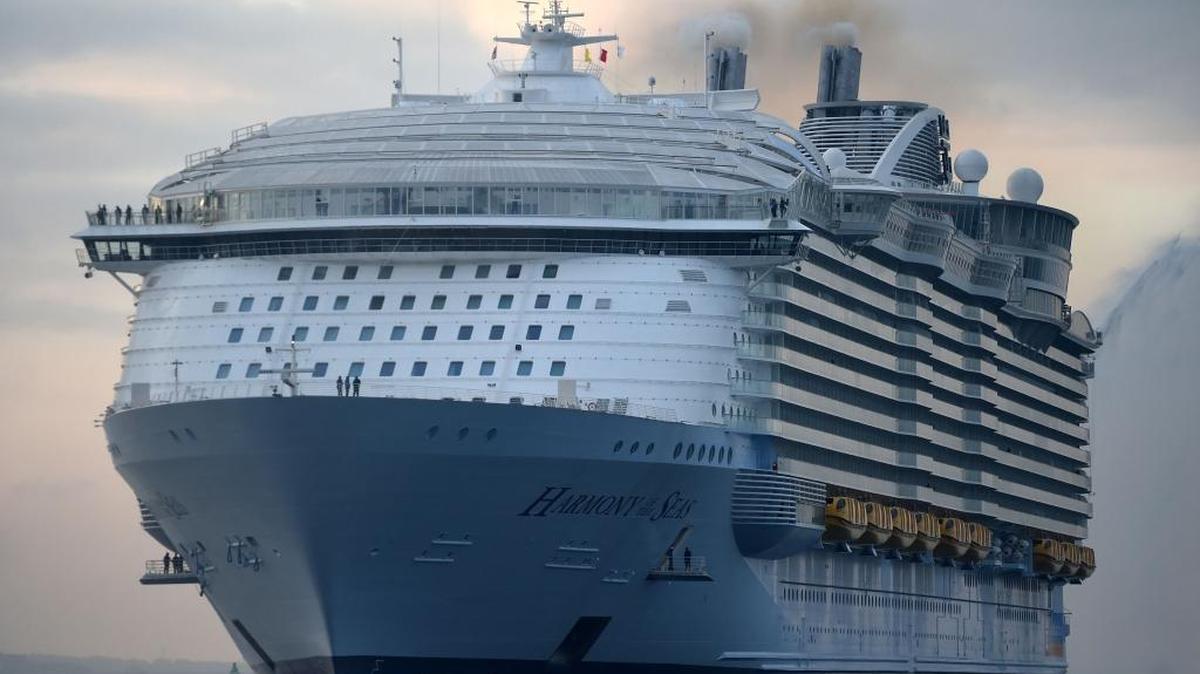 The world's largest passenger cruise ship, Harmony of the Seas, docks on arrival in Southampton, England, on May 17.