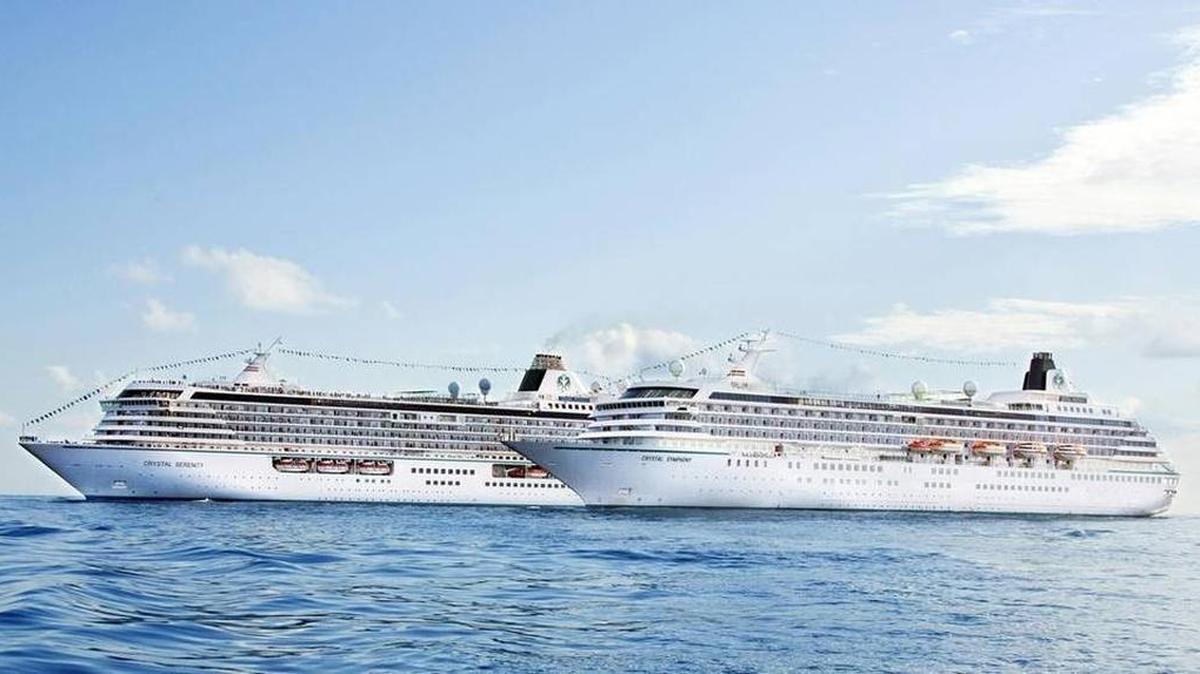The Crystal Symphony (foreground in this 2015 photo) was taken into custody in the Bahamas, report say