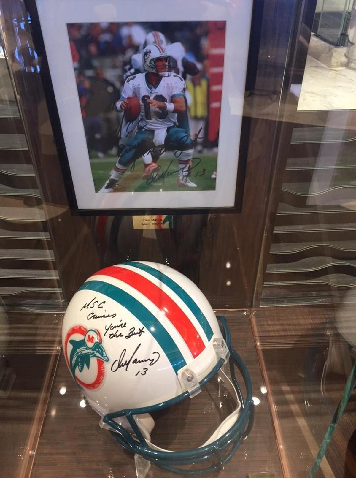 Sports paraphenalia aboard MSC Seaside includes a signed helmet by Dolphins great Dan Marino.