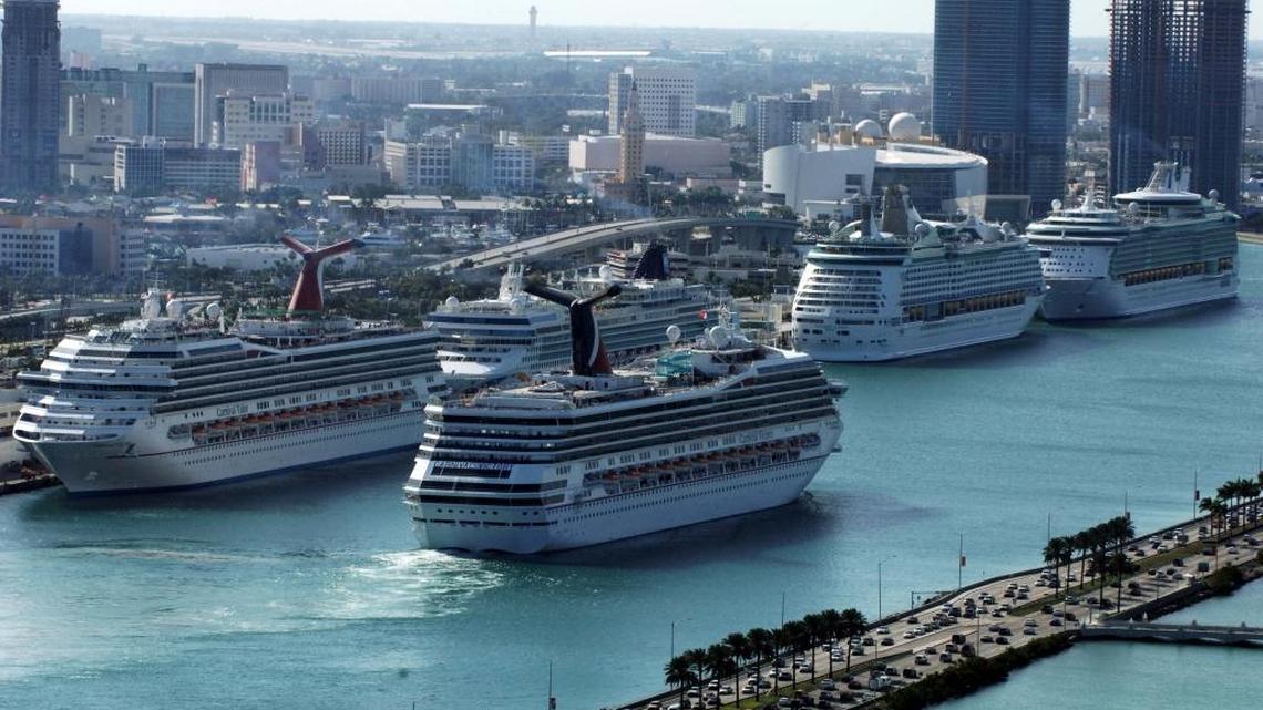 Cruise ships lined up at PortMiami. More ships failed their sanitation inspections in 2017 than any year since the Vessel Sanitation Program started holding lines to its Operations Manual guidelines in 1990.