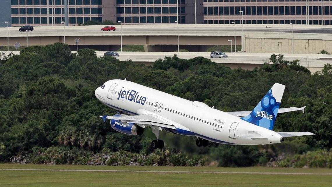 JetBlue announced Thursday it would be the first U.S. airline to fly to Cuba — so far. The low-cost carrier has planned an Aug. 31 flight to Santa Clara, followed by Silver Airways with a Sept.1 Santa Clara flight and American Airlines with a Sept. 7 Cienfuegos flight. In this May 2014, file photo, a JetBlue Airways Airbus A320-232 takes off from the Tampa International Airport in Tampa.