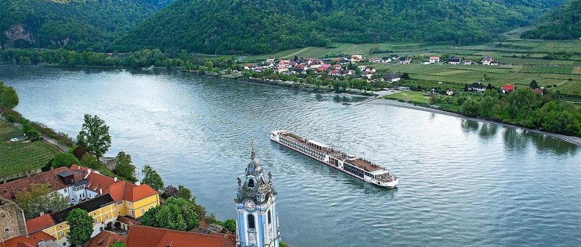 Viking River Cruises’ new Viking Hild on the Danube River at Durnstein, Austria.