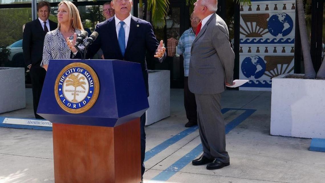 Mayors Philip Levine and Tomas Regalado held a joint event March 20 at Miami City Hall to discuss community concerns with Airbnb. The mayors want to make local rules regarding short-term vacation rentals. The Florida Legislature is advancing a proposal that would put its rules in place.
