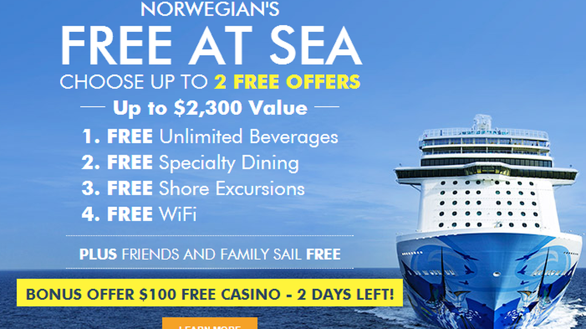 Norwegian Cruise Line’s “Free At Sea” wave season offer includes various add-on amenities depending on cabin size.