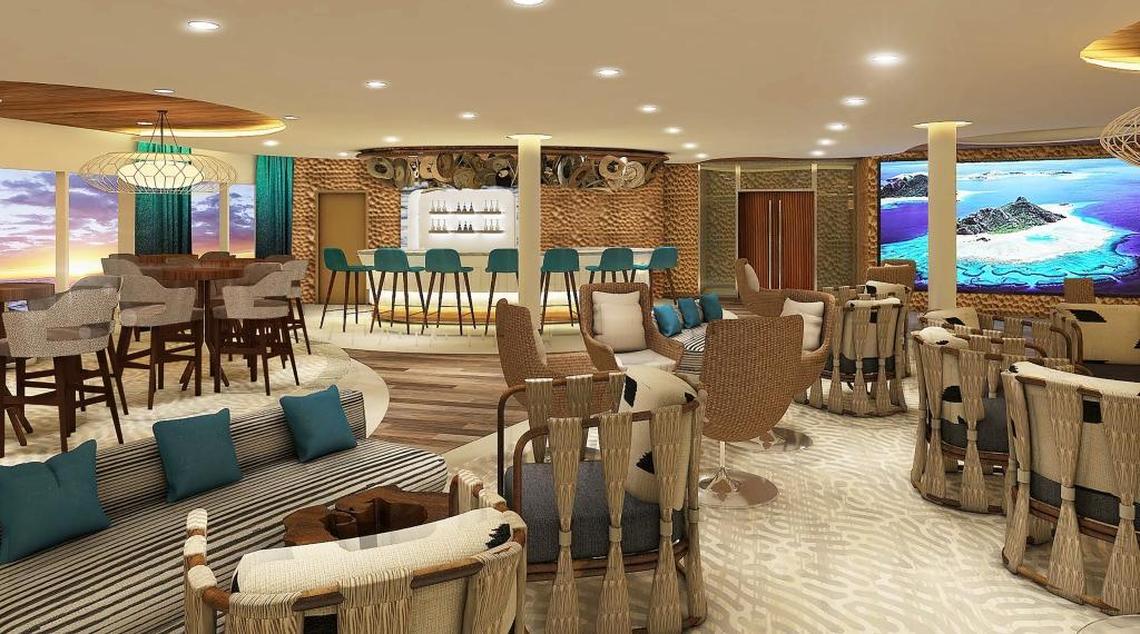 The Discovery Lounge on Deck 4 of the Celebrity Flora, where passengers can see presentations and briefings on the Galapagos from the cruise line’s naturalists.