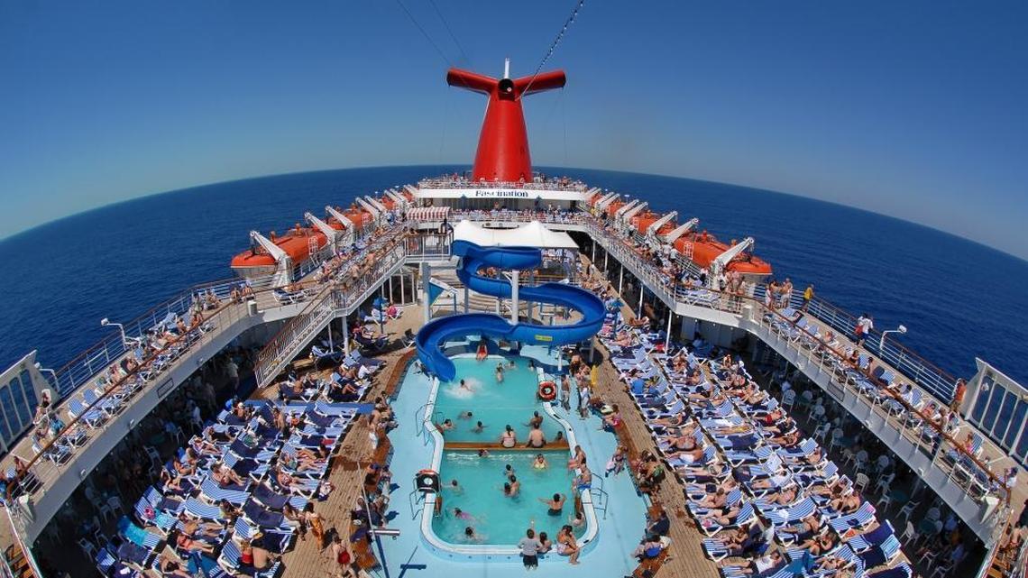 Guests aboard the Carnival Fascination enjoy the ship’s Lido Deck. The ship will be home for relief workers in St. Croix from Oct. 15 to Feb. 3.