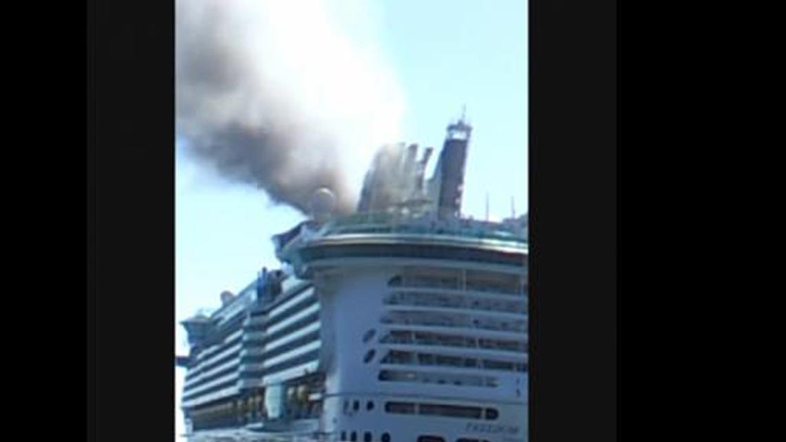 
Fire broke out on Royal Caribbean International’s Freedom of the Seas Wednesday morning, as shown in this photo from the Jamaica Gleaner news site.
