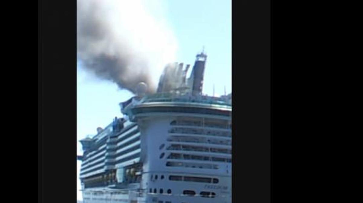 
Fire broke out on Royal Caribbean International’s Freedom of the Seas Wednesday morning, as shown in this photo from the Jamaica Gleaner news site.
