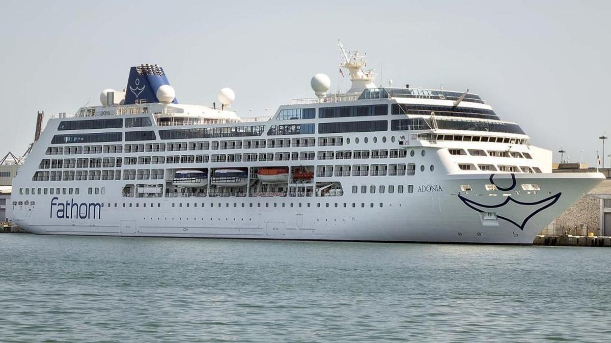 View of the Fathom Adonia Cruise ship from Carnival Cruise Line at Port of Miami on Wednesday, April 12, 2016.