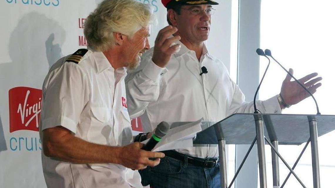 Virgin Group founder Richard Branson, left, with Tom McAlpin, president & CEO, speak at the Pérez Art Museum Miami in June 2015, to announce the company’s new cruise ships coming to Miami. Virgin settled a suit with former Norwegian Cruise Line CEO Colin Veitch after he claimed Virgin stole his plan for two "ultra ships."