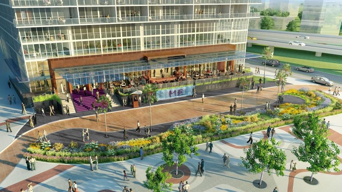 The entrance to the new ME Miami hotel, of the ME by Meliá brand, scheduled to open on March 3 at 1100 Biscayne Blvd. in downtown Miami.