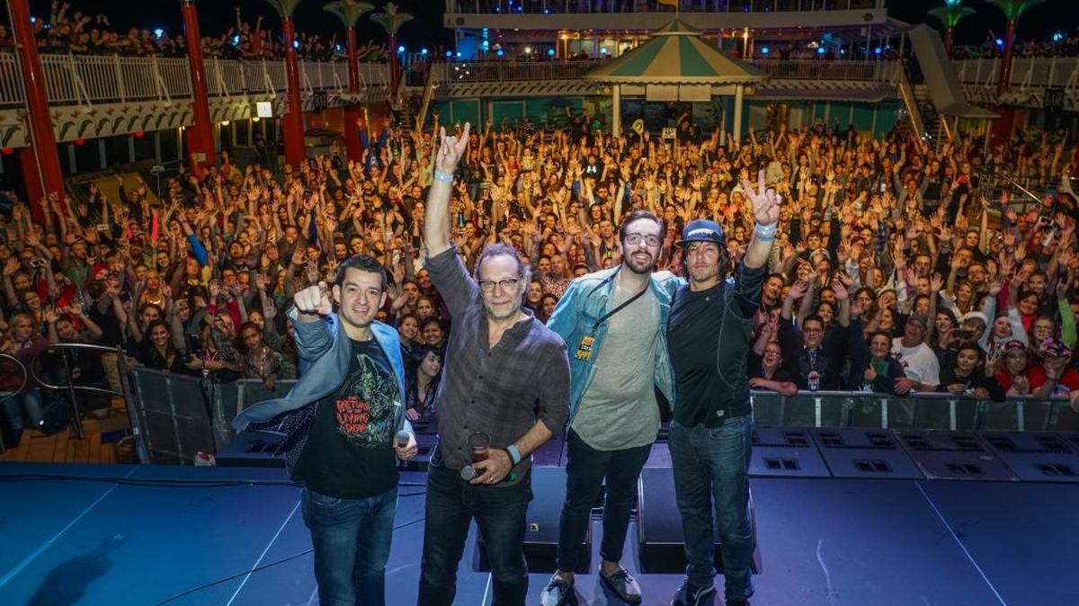 Members from the cast of “The Walking Dead,” including Norman Reedus who plays Daryl (far right), during a panel discussion aboard the Norwegian Pearl’s inaugural chartered zombie cruise in January 2016 from Miami.