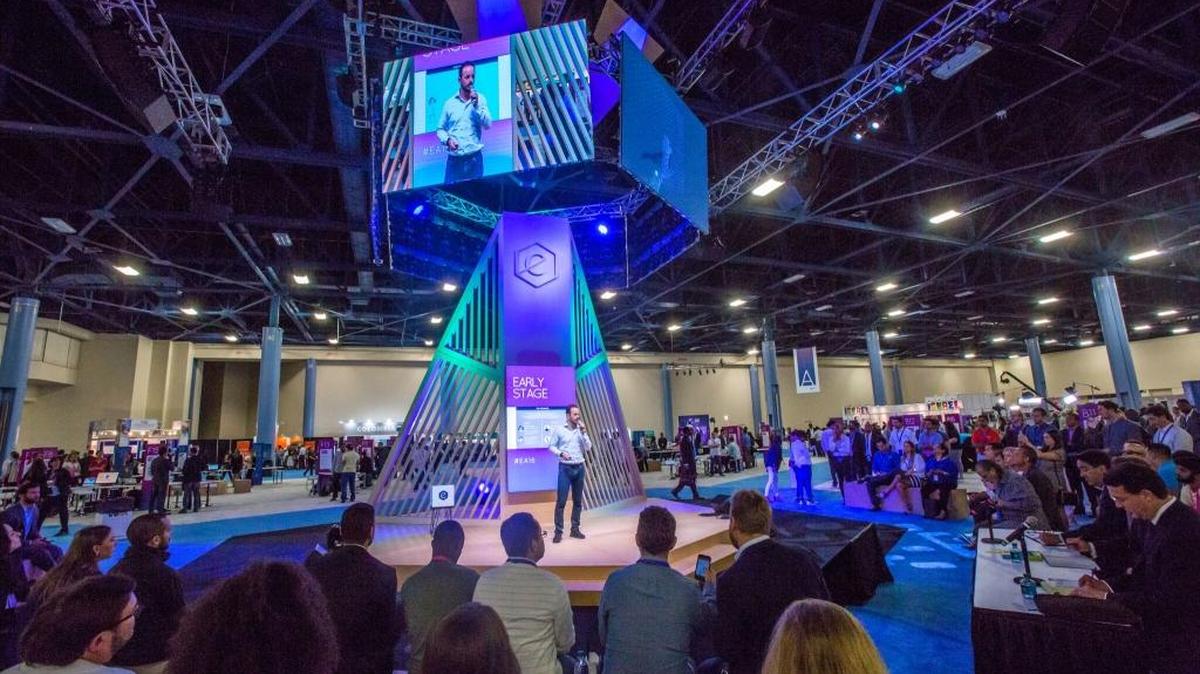 eMerge Americas is taking applications for this year’s Startup Showcase, where 125 startups will exhibit and compete at this year’s conference. Shown is last year’s pitch competition.