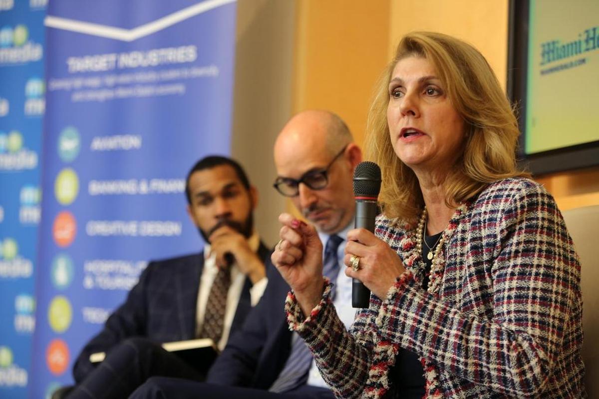 Miami Herald publisher and president Alexandra Villoch speaks about the changes affecting the Media Industry during an event at the Beacon Council on Wednesday, Feb. 28, 2018.