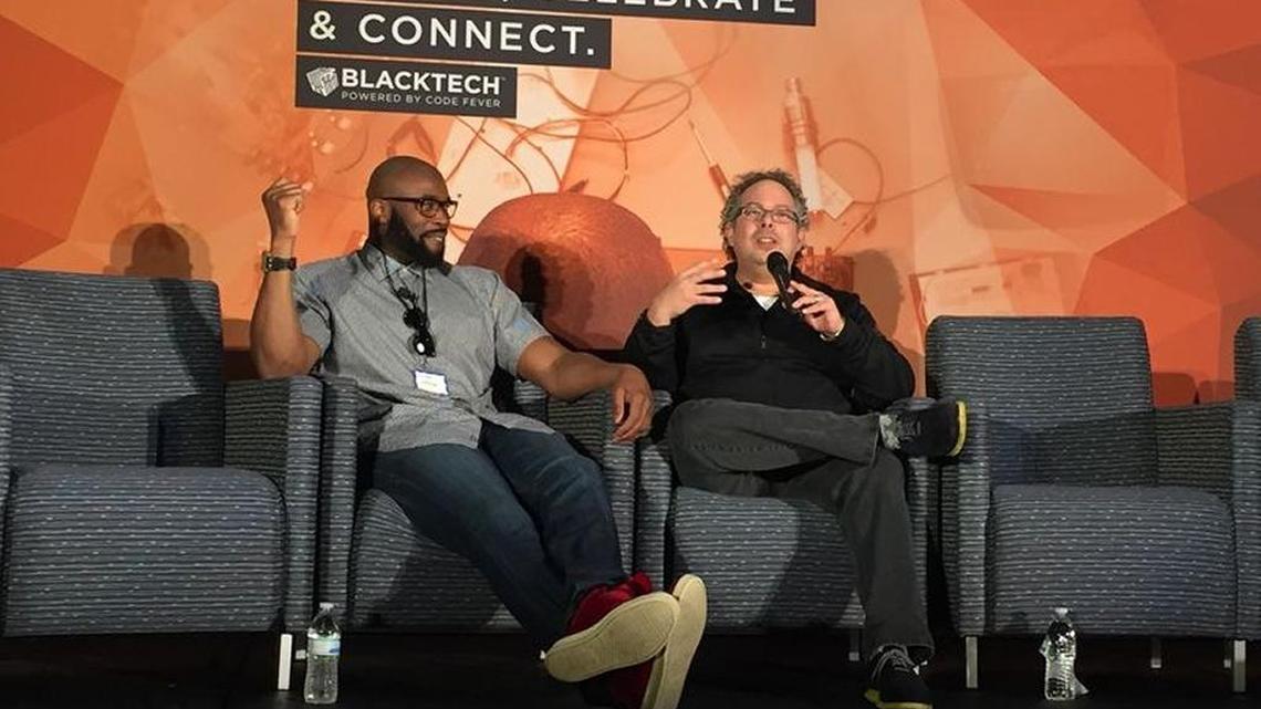 NFL Champion and AsktheDoctor.com founder Israel Idonije and Magic Leap CEO Rony Abovitz share the stage at Blacktech Week 216.