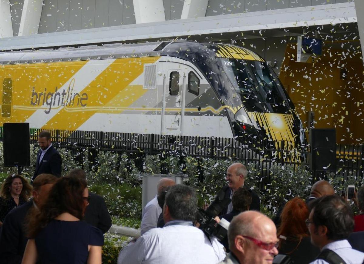 Biodegradable confetti rains down on the crowd as Brightline debuted its intercity railway connecting Fort Lauderdale and West Palm Beach on Friday morning.