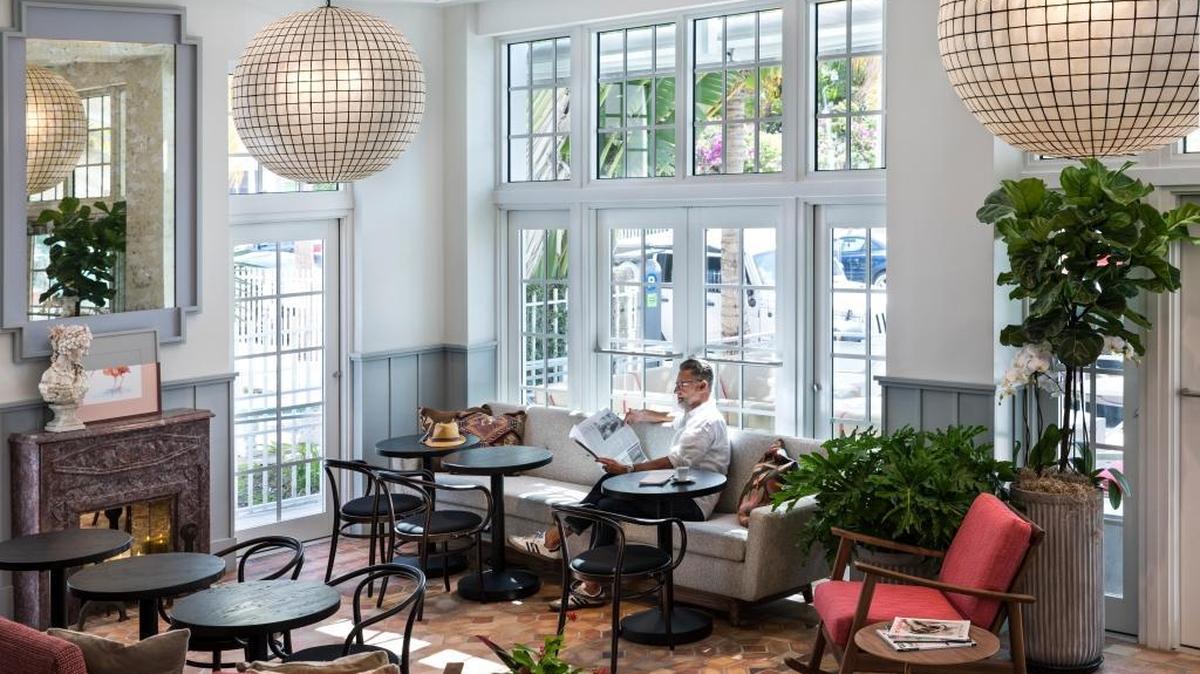 The lobby at The Julia, at 336 Collins Avenue. The adults-only boutique hotel opens Thursday.