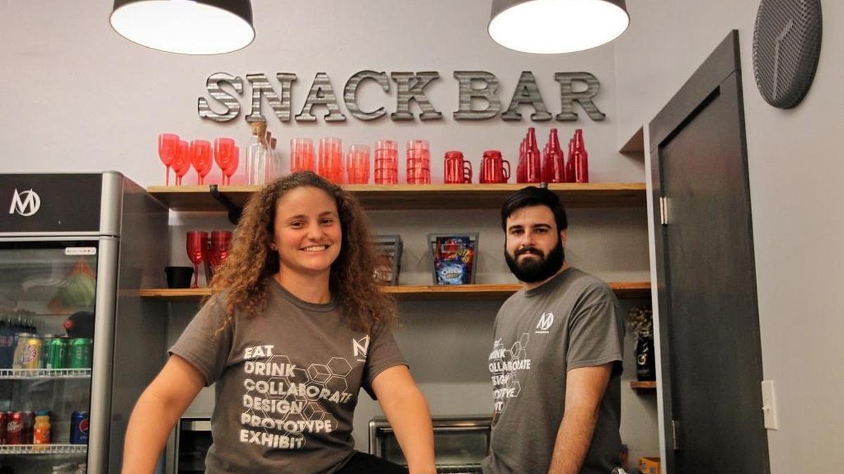 
Co-founders Daisy Nodal and Tom Pupo in their new Moonlighter Makerspace on Sept. 2, 2015.
