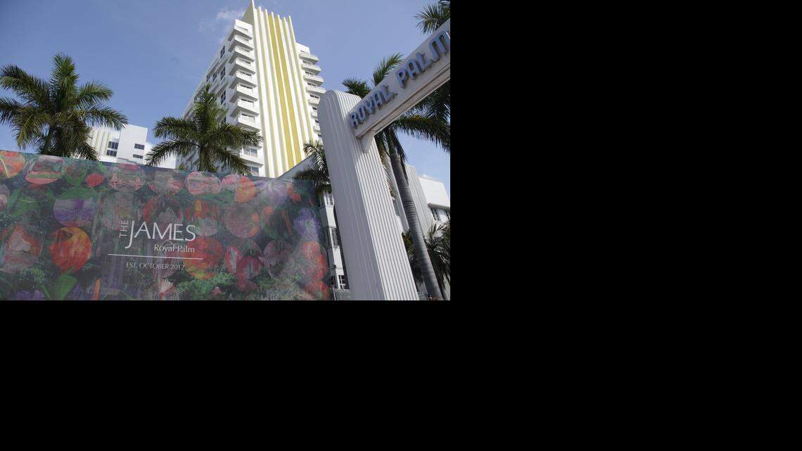 
A banner announced the James Royal Palm before it opened in 2012. The hotel is selling to a new owner.
