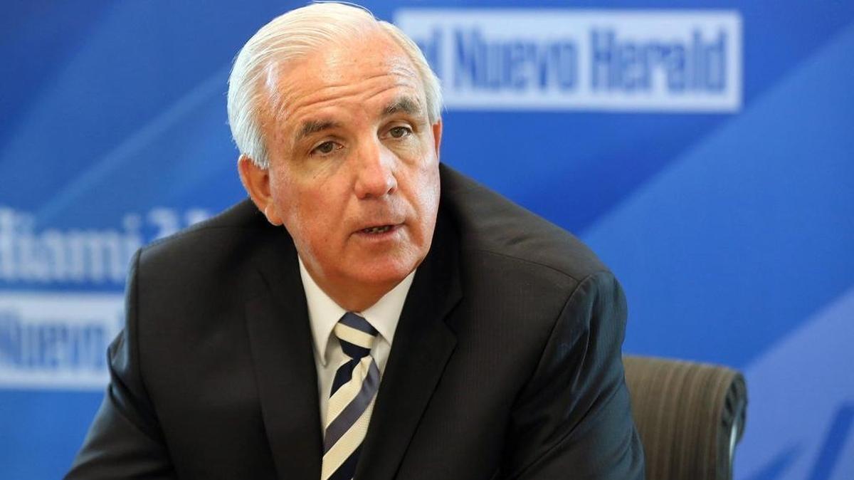 Miami-Dade County Mayor Carlos Gimenez answers questions at the Miami Herald Editorial Board in regards to Airbnb taxes for Miami-Dade County on Monday, April 3, 2017.
