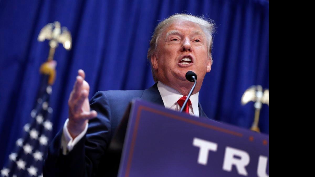 
In this June 16, 2015 file photo, real estate mogul Donald Trump delivers remarks during his announcement that he will run for president of the United States, in New York. Alan Garten, the Trump Organization’s executive vice president and general counsel, has announced that Trump filed a $500 million lawsuit against Univision Networks & Studios in New York State Supreme Court. 
