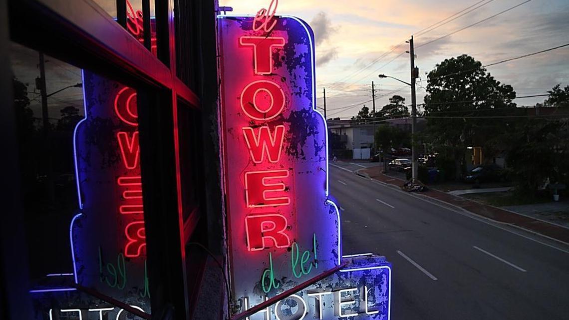 The Tower Hotel’s neon before the opening of Miami Motel Stories, a series of short plays written by Juan C. Sanchez and directed by NYC’s Tamilla Woodard, produced by Juggerknot Theatre Company as part of an immersive theater experience that took place inside the historic hotel from October 26 through November 12.