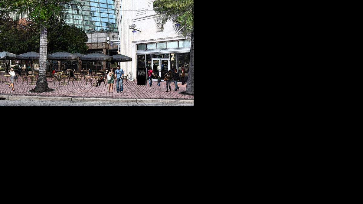 
A rendering shows a planned outdoor seating area for the new Books & Books restaurant moving in to the Arsht Center.

