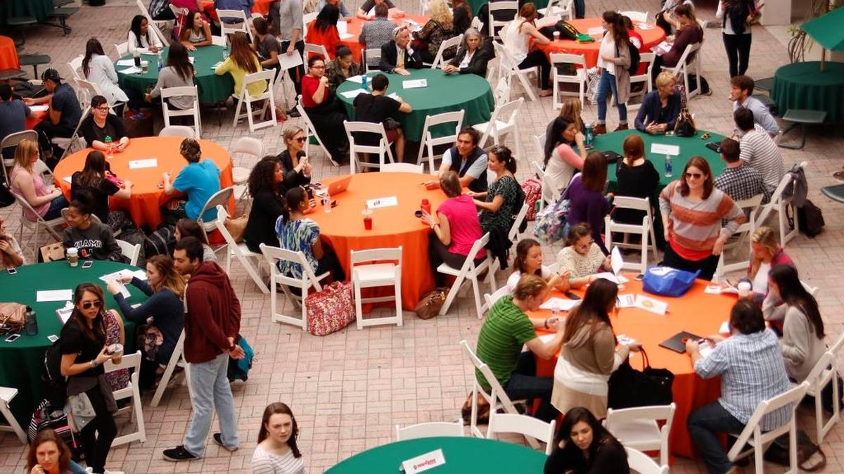 Communication students and the nonprofit professionals get to know one another during the kickoff of PhilADthropy at the University of Miami in 2015.