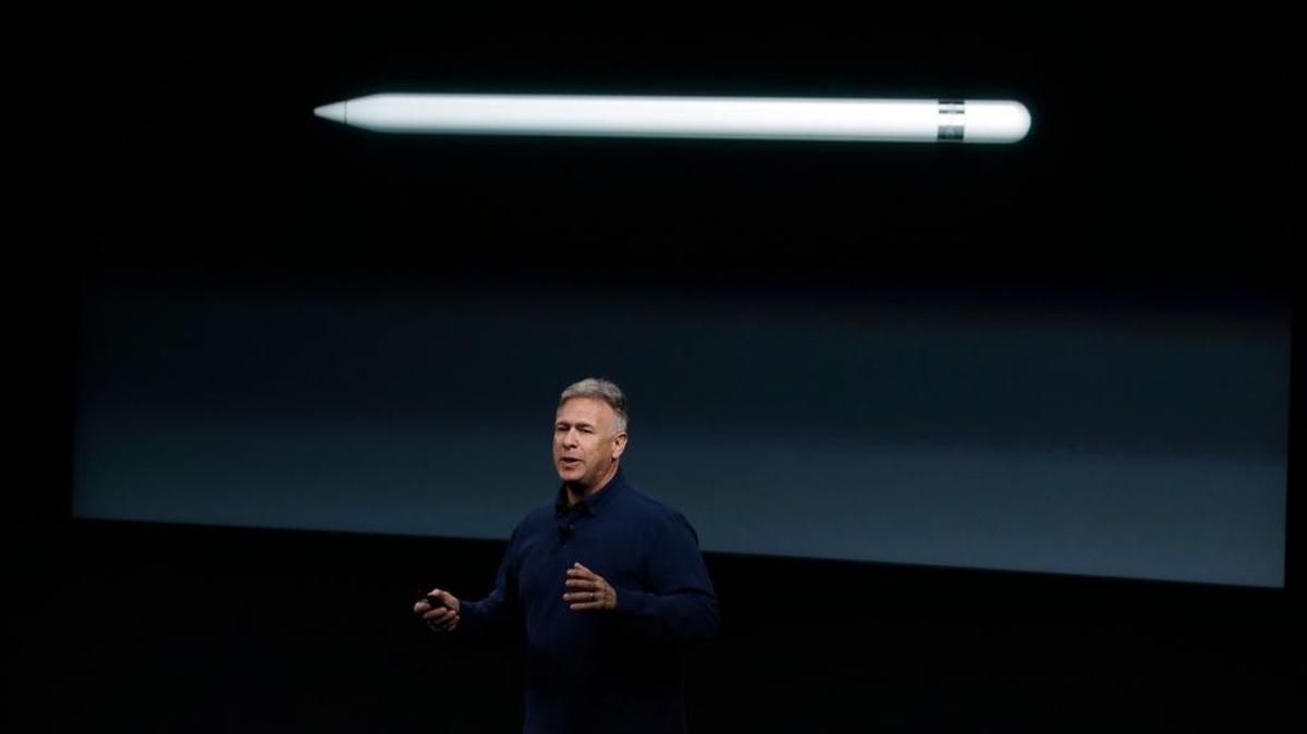 Phil Schiller, senior vice president of worldwide product marketing, talks about the Apple pencil during an event at Apple headquarters Monday, March 21, 2016, in Cupertino, Calif.