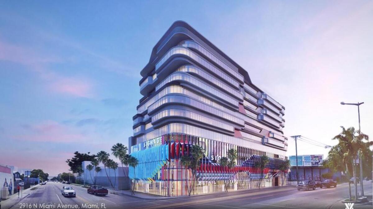 An architectural rendering of the planned Gateway at Wynwood office building.