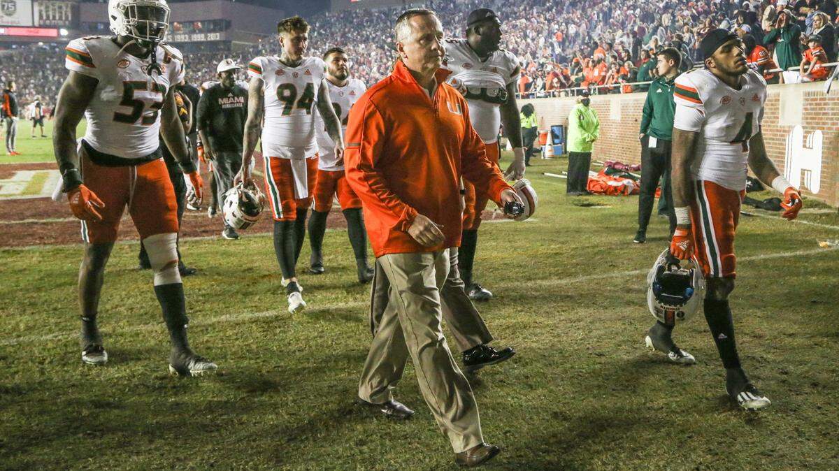 University of Miami and Director of Athletics Blake James walks off the field with players after loss to Florida State Seminoles at Doak Campbell Stadium in Tallahassee on Saturday, November 13, 2021.