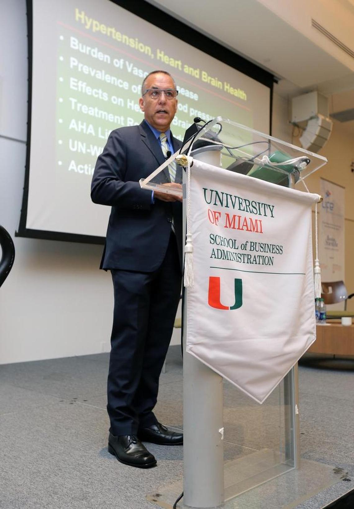 Dr. Ralph Sacco, chairman of the neurology department at the University of Miami Miller School of Medicine, discusses improving systems to measure patient data at a University of Miami forum on health care in Latin America, on Friday, June 9, 2017.