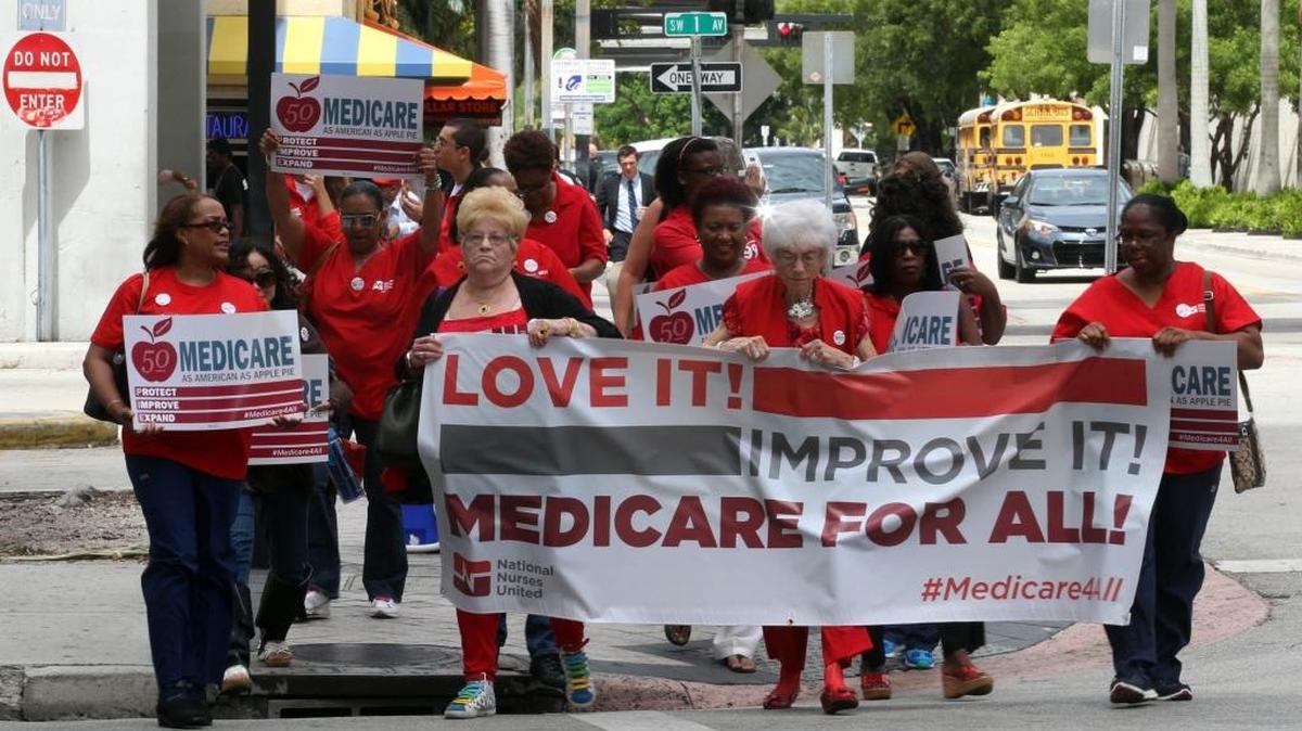 Nurses, civic activists had a march and rally to commemorate the 50th anniversary of Medicare and Medicaid, the public health insurance programs for elderly and low-income people, July 30, 2015.