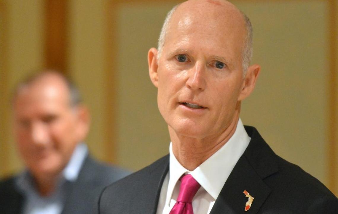 Florida Gov. Rick Scott speaks during a meeting hosted by Bart Shuldman and the group Fiscal Impact at The Norwalk Inn on Monday June 19, 2017 in Norwalk, Conn. At the beginning of the week he was in New England trying to lure companies to Florida. By the end of the week he was signing 38 bills into law.