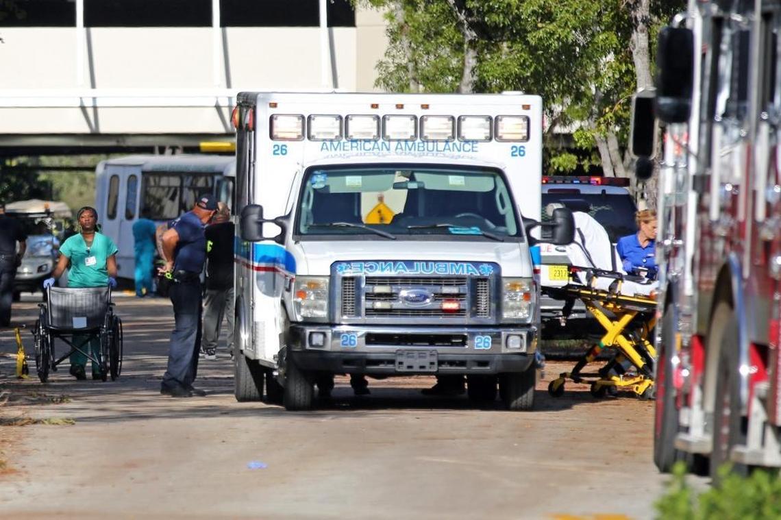 Emergency crews evacuate residents from the Rehabilitation Center at Hollywood Hills on Sept. 13, 2017 after the facility had been without air conditioning for three days due to Hurricane Irma.