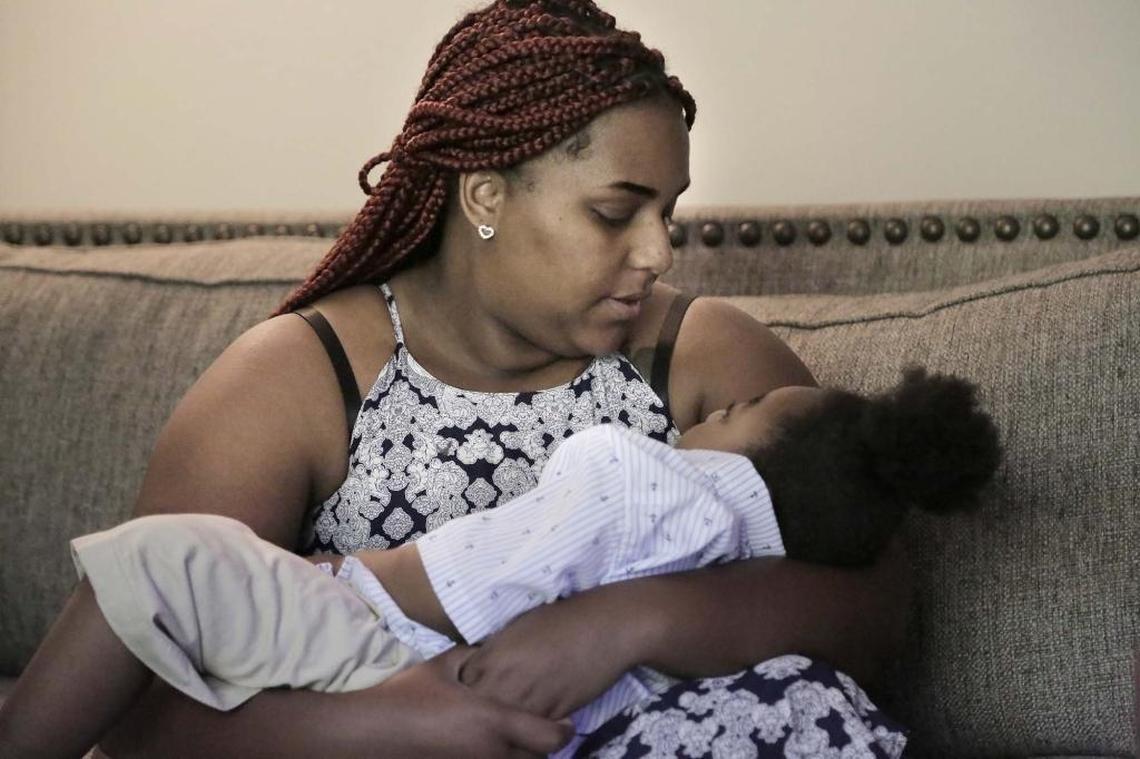 Miami, Florida, April 26, 2017- Marla Dixon with her 3 yr-old son EJ at their home in Miami Gardens. Like most moms, Marla Dixon wanted to deliver the perfect baby. Instead, after a difficult delivery at North Shore Medical Center in Miami, the obstetrician presented her with a baby that was blue and not crying. Dixon said the doctor blamed her for not pushing hard enough, and that he never offered to perform a Cesarean section, which could have saved the baby's brain from being starved of oxygen. Dixon said doctors told her that EJ would live maybe one year. He turned three in December. And four months later, a federal judge awarded Dixon a $33 million judgment to provide a lifetime of care for the boy.