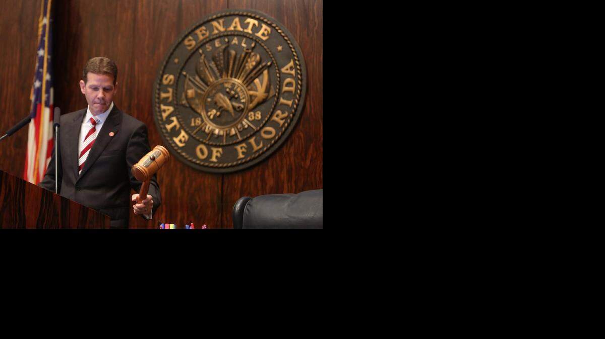 
Florida Senate President Andy Gardiner, R-Orlando, bangs the Senate gavel to begin an afternoon session.
