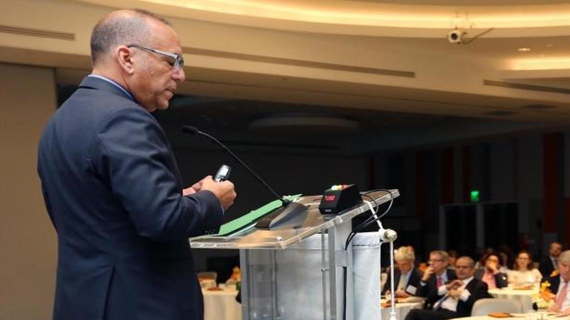 Dr. Ralph Sacco, chairman of the neurology department at the University of Miami Miller School of Medicine, discusses improving systems to measure patient data at a University of Miami forum on health care in Latin America on Friday, June 9, 2017.