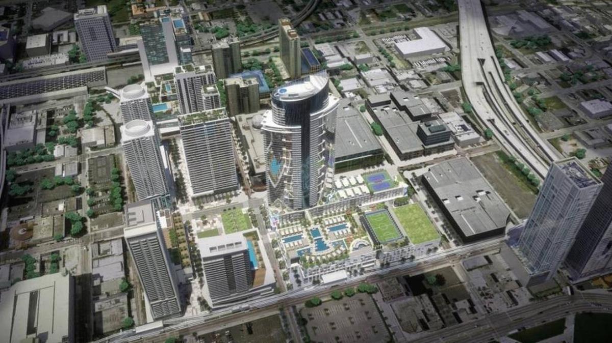 Aerial rendering of the 27-acre Miami Worldcenter project in downtown Miami, which is one of the locations the Beacon Council is pitching to Amazon as a potential site for its second headquarters.