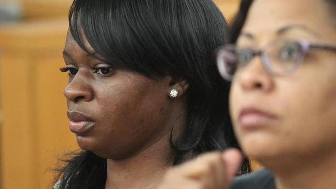 Marjorie Dufrene appears in a Miami-Dade courtroom.