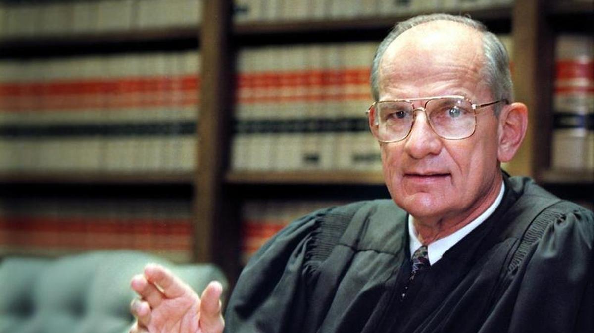 Federal Judge Kenneth L. Ryskamp, shown in his office at the Federal Court in West Palm Beach in a 1998 file photo.