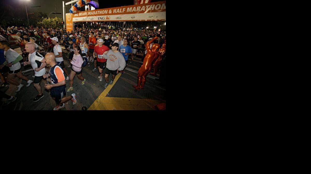 
Athletes run during the 2011 ING Miami Marathon and Half Marathon on Saturday, January 30 2011 in Miami.
