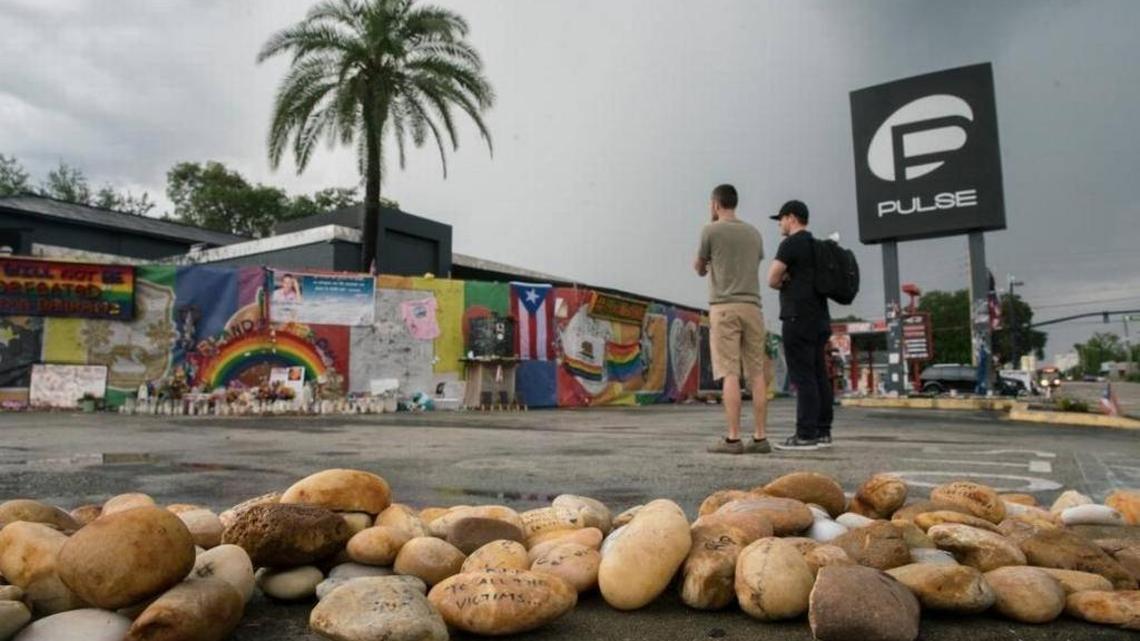 A year following the Pulse night club tragedy, the property remains covered with messages, candles, artwork, photos and memorabilia honoring the victims and survivors.