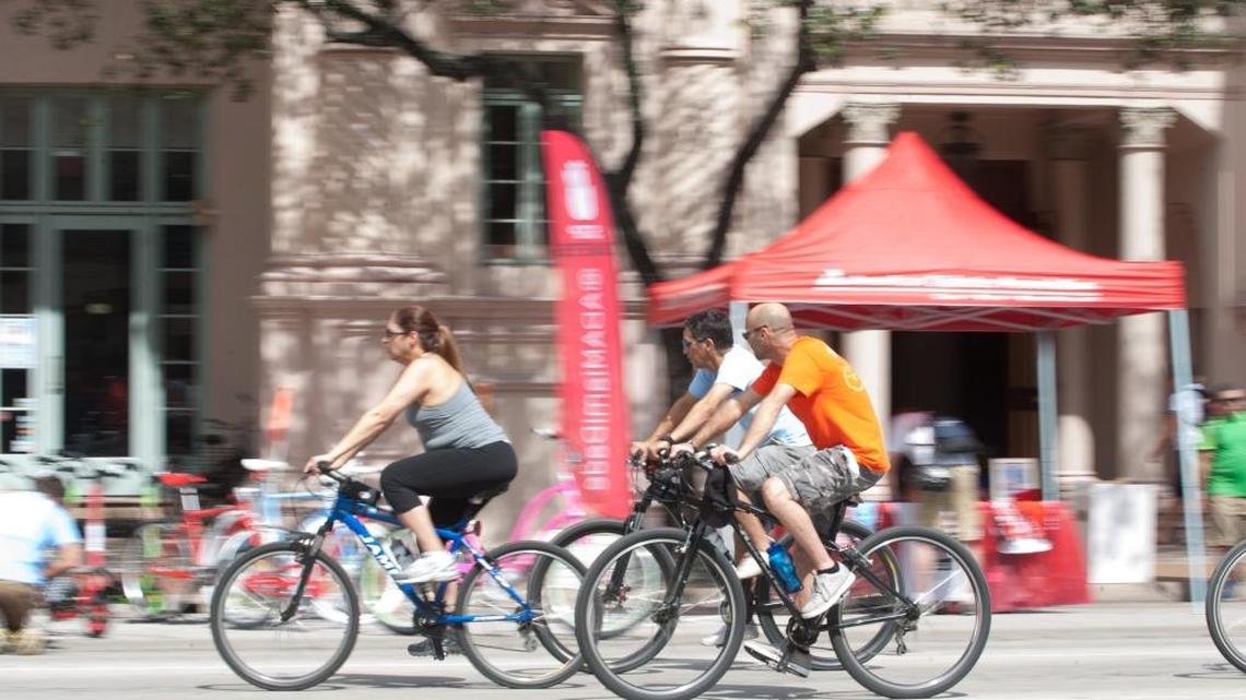 Hundreds of people turned out for the third-annual Gables Bike Day festival in downtown Coral Gables, Sunday, Oct. 20, 2013. Seven years after Coral Gables budgeted $400,000 to create bike lanes, they still don't exist, frustrating many cyclists and residents.