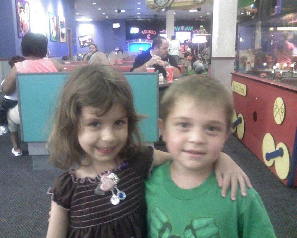 Childhood friends Gina Montalto and Aidan Minoff in an undated photo in a Chuck E Cheese.